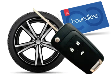 Boundless membership card, wheel and car key